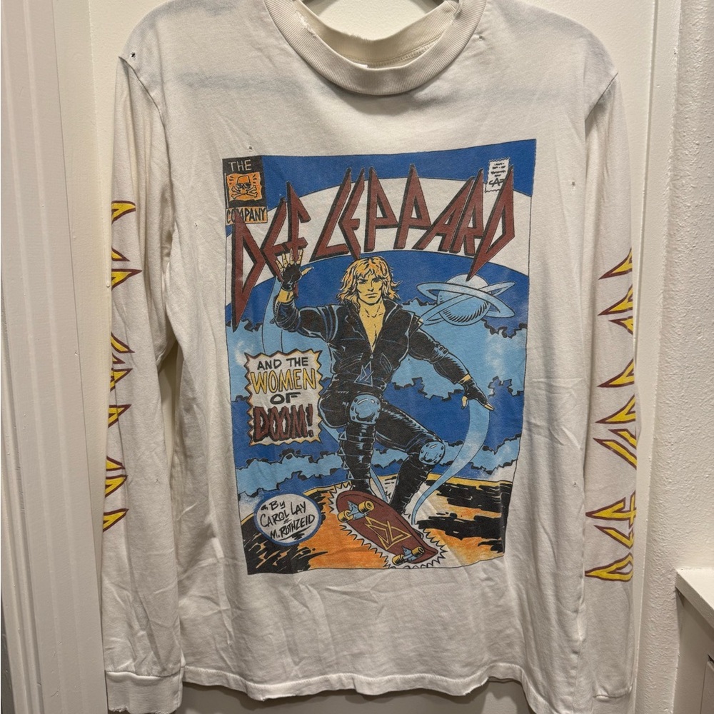 MadeWorn Def Leppard Comic Graphic Long Sleeve Shirt - White